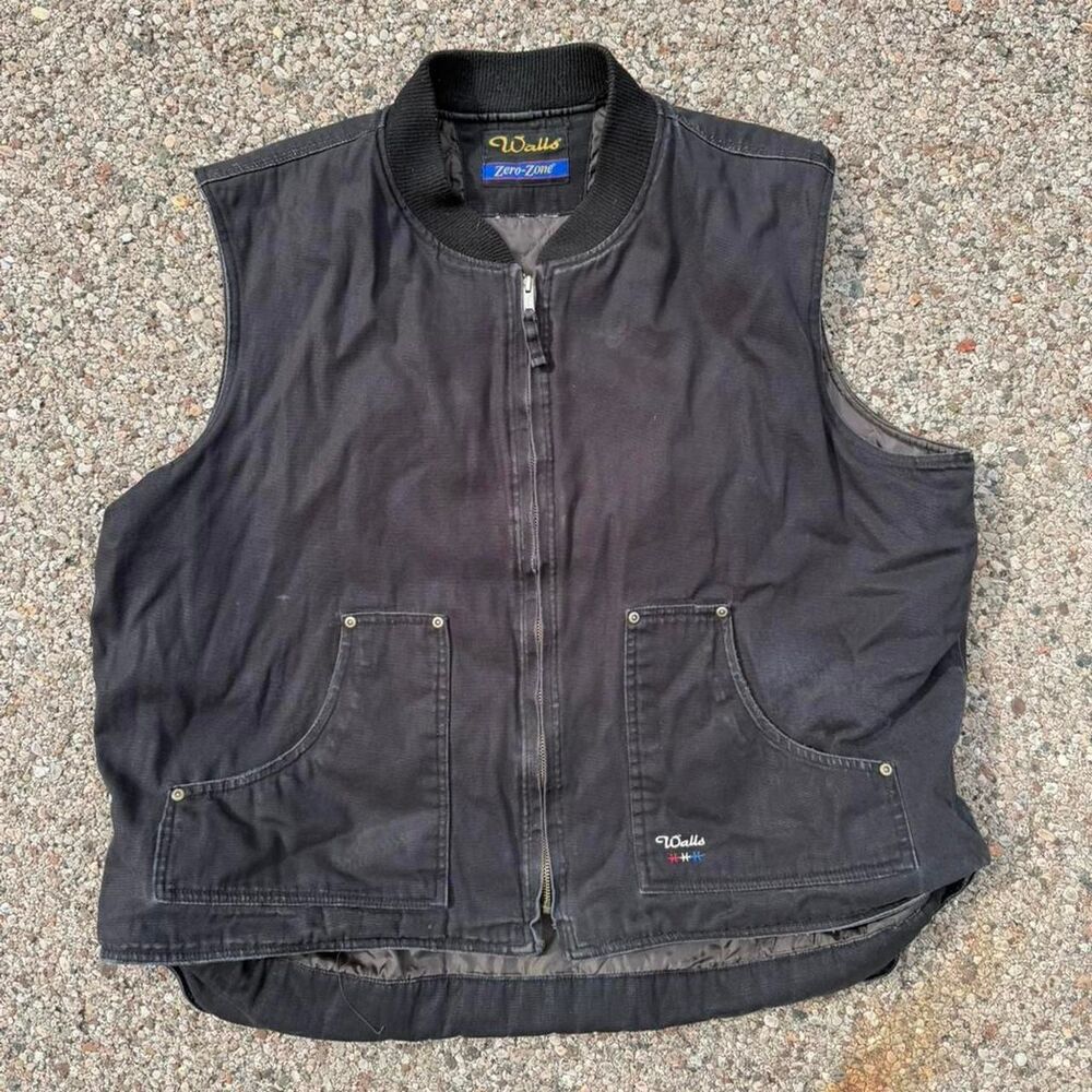 Vtg Walls Zero Zero Full Zip Vest XL Faded Black Workwear (Carhartt Style) 90s